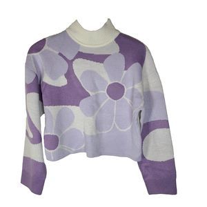 Divided Purple Floral Mock Neck Sweater Womens Small